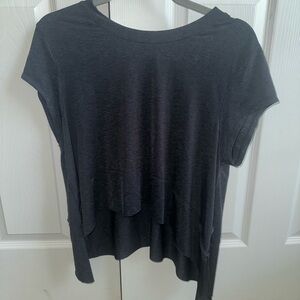 Free People Black Asymmetrical Short Sleeve Tee